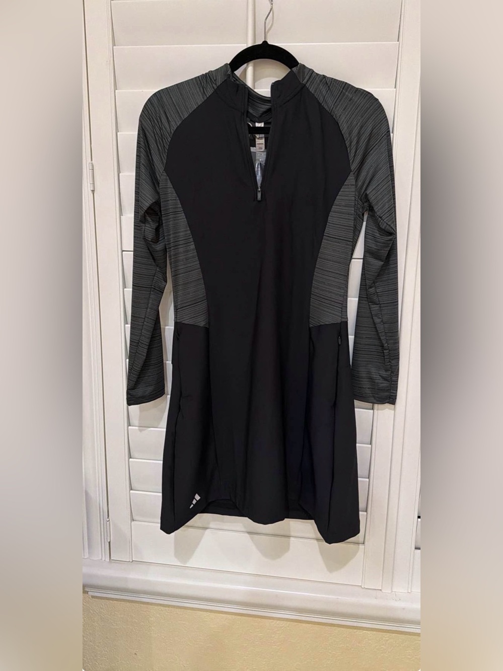 adidas Black Long-Sleeve Athletic Dress with Heathered Gray Panels
